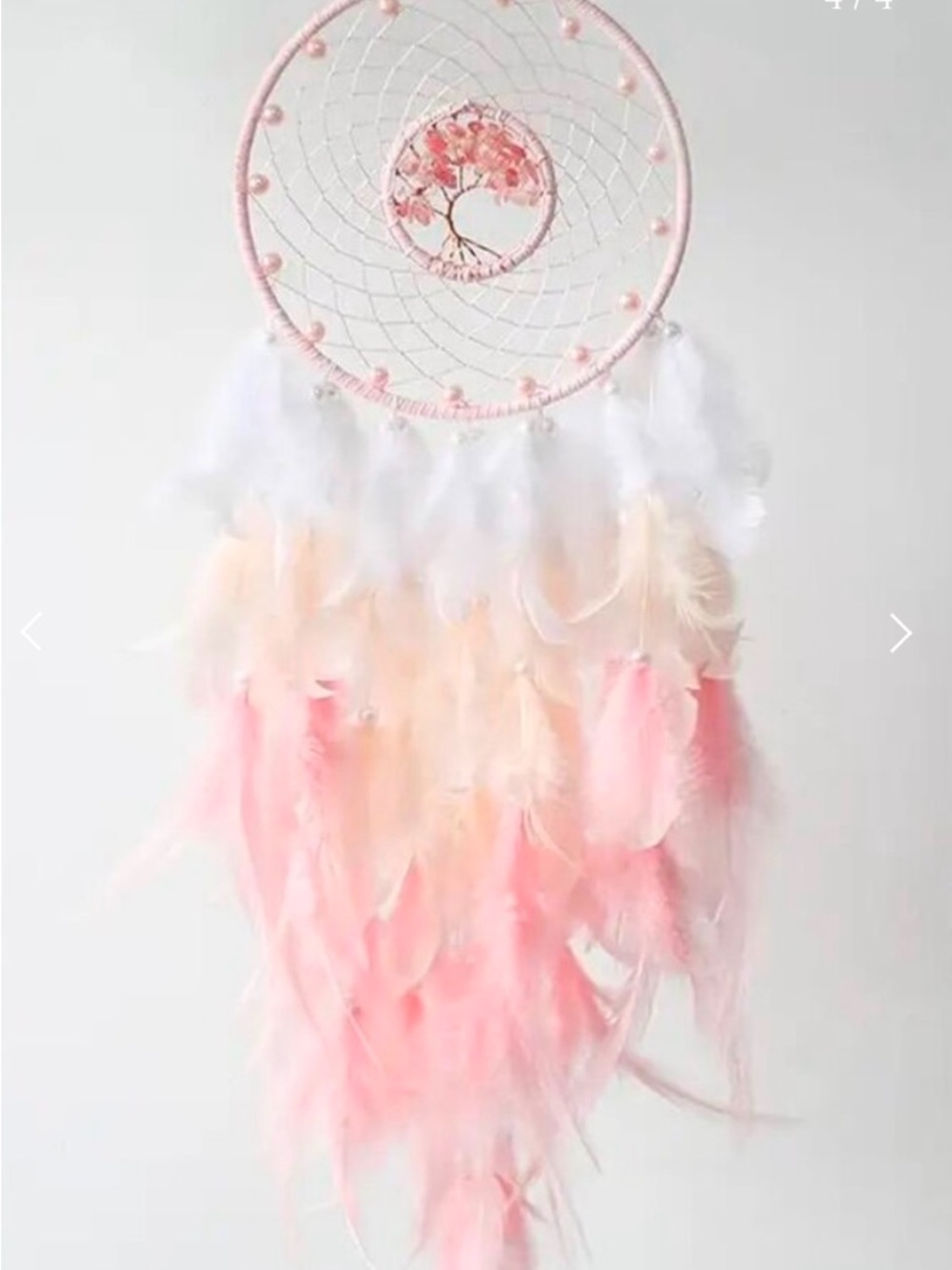 Tree of Life Pink & White Feather Dreamcatcher lights